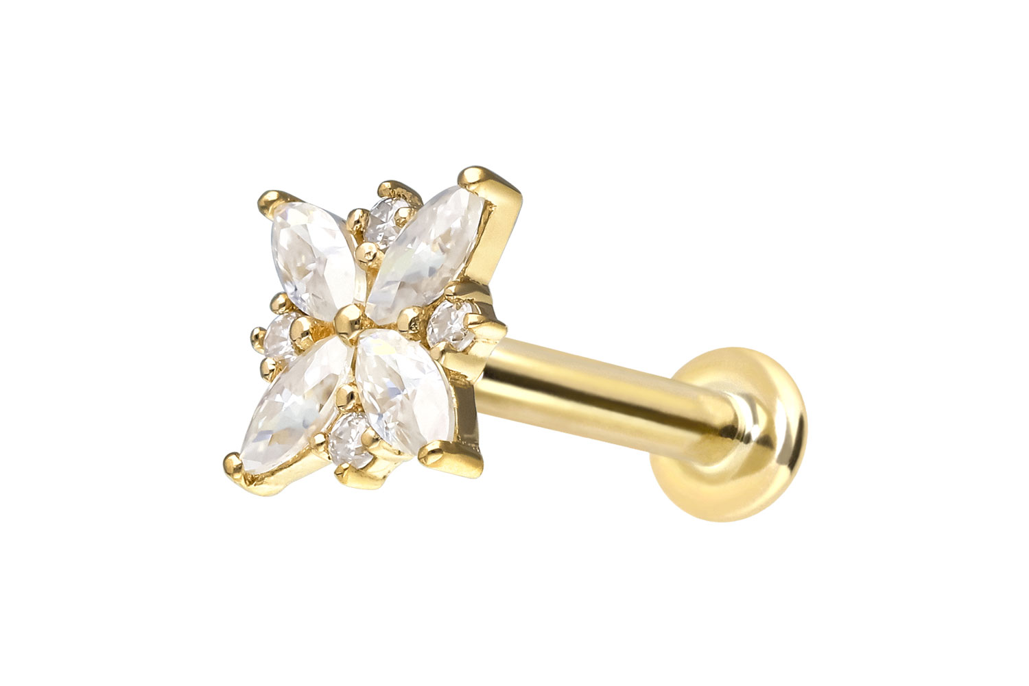 14 Karat Gold Labret mit Innengewinde MOISSANIT-BLUME